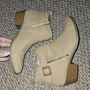 a.n.a Beige Ankle Booties with Buckle Detail